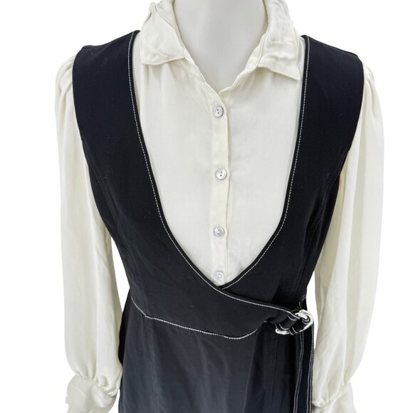 Cinq À Sept Black & White Long Sleeve Dress With Wrap Detail Size 8 - Picture 4 of 12